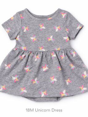 Cat & Jack 18M Gray Unicorn Dress NWT • Built‑In Diaper Cover • Target Exclusive